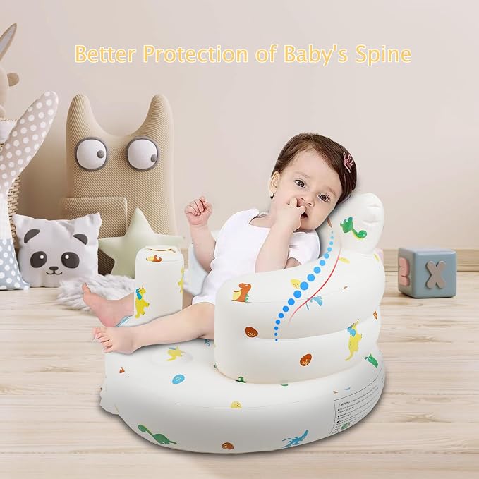 EKEPE Inflatable Baby Chair with Built in Pump for Babies 3 Months & Up, Baby Floor Seats for Sitting Up, Blow Up Baby Seats for Infants - Dinosaur