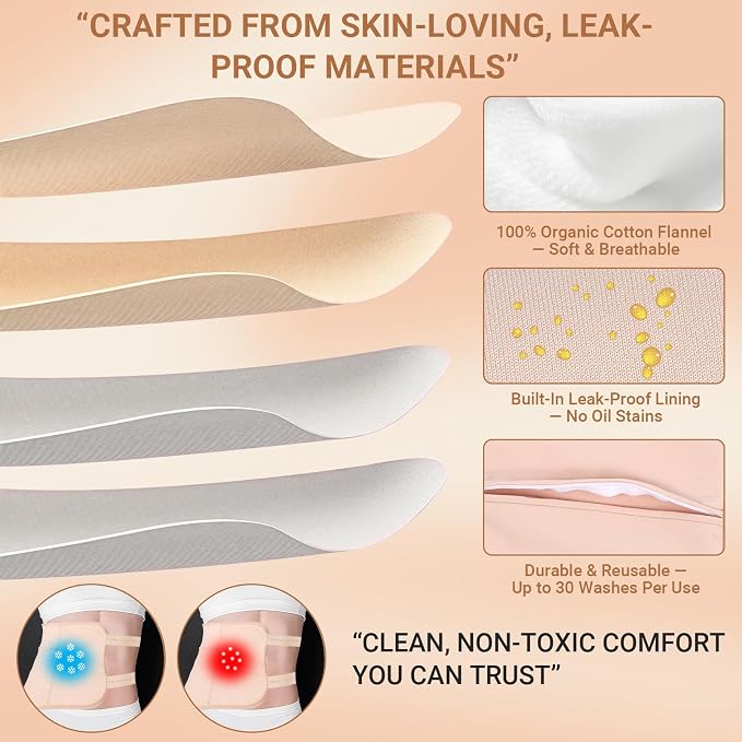 9 Pcs Castor Oil Pack Wrap Organic Cotton for Liver Detox, Stomach, Neck & Breast, Knee, Foot & Entire Body, Reusable Compress Castor Oil Pads Kit with Adjustable Elastic Strap, Anti Oil Leak