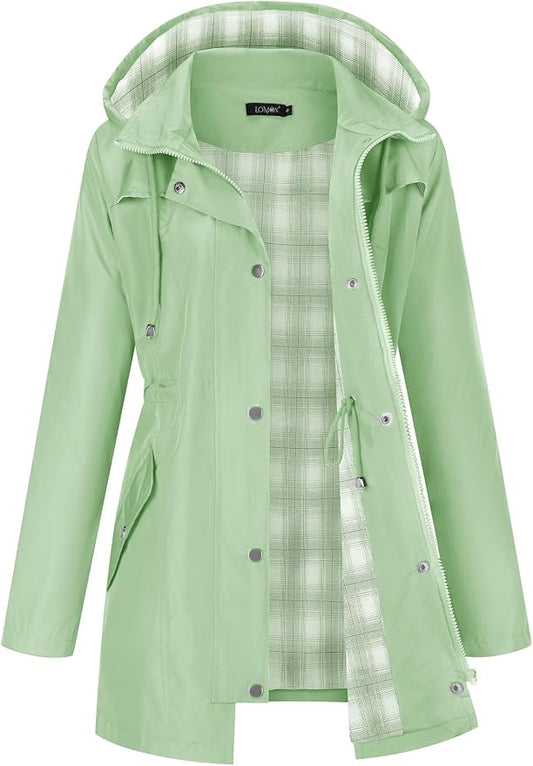 LOMON Women Waterproof Outdoor Hiking Raincoat Women Lined Rain Jacket Lightweight Hooded Jackets Trench Coats