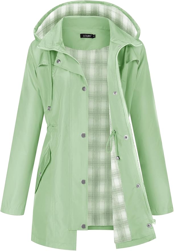 LOMON Women Waterproof Outdoor Hiking Raincoat Women Lined Rain Jacket Lightweight Hooded Jackets Trench Coats