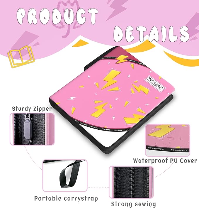 Trading Card Binder 9 Pocket,Card Binder 900 Pockets,Card Book Holder Cards with 50 Removable Sleeves,3-Ring Zip Design MTG/TCG/Sport Collectible Trading Card Albums Gifts for Boys and Girls (Pink)