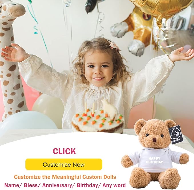 Personalized Teddy Bear with Text+Photo, Valentines Bear Stuffed Animal Plush Toys as Personalized Gifts for Women Men on Valentines' Day Birthday Anniversary Christmas Day（12 inch-Text+Photo