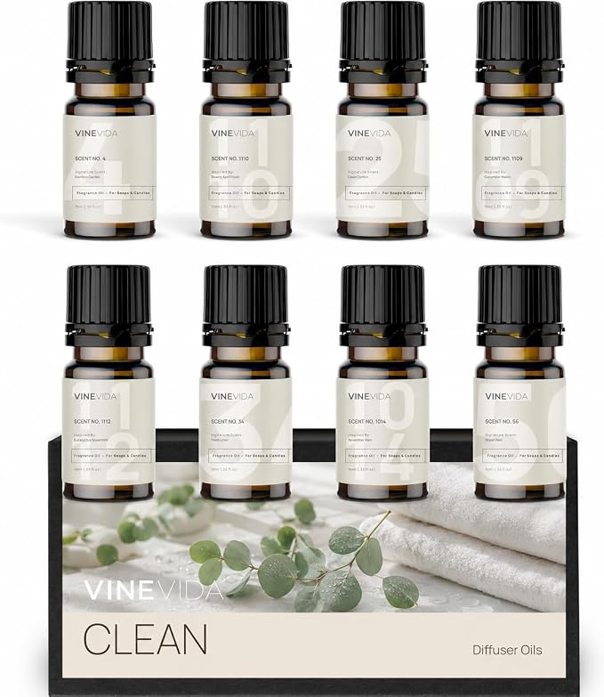 VINEVIDA Clean Diffuser Oil Collection [Set of 8] - Scented Oil | Aromatherapy Diffuser Oils | Made in USA