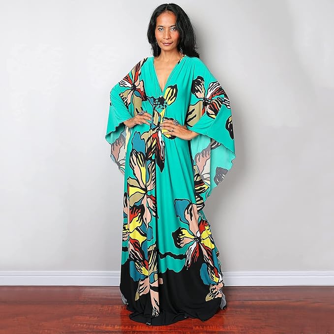 Venasha Womens Caftan Floral Print Kaftan Dress Short Sleeve Swimsuit Cover up Loungewear for Summer
