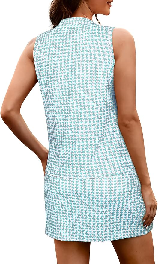 Koscacy Women's Tennis Skort Set Zip Up Tank Top 2 Piece Summer Outfit