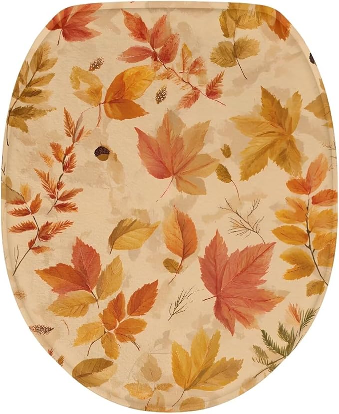 Autumn Foliage Oblong Toilet Cover for Thanksgiving Day Soft Washable Elongated Lid Cushion