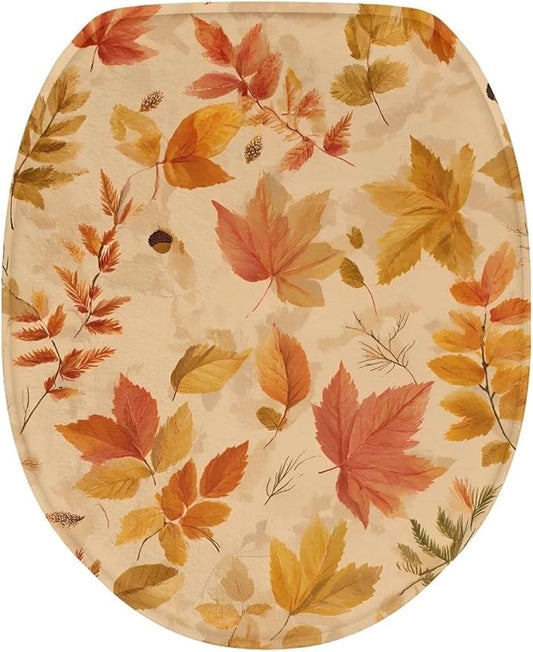 Autumn Foliage Oblong Toilet Cover for Thanksgiving Day Soft Washable Elongated Lid Cushion
