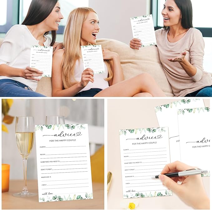 30 Pcs Bridal Shower Games Advice and Wishes Cards, Advice and Wishes for The Happy Couple, 30 PCS Bridal Shower Cards for Newlyweds (Eucalyptus Botanical Style) -0018