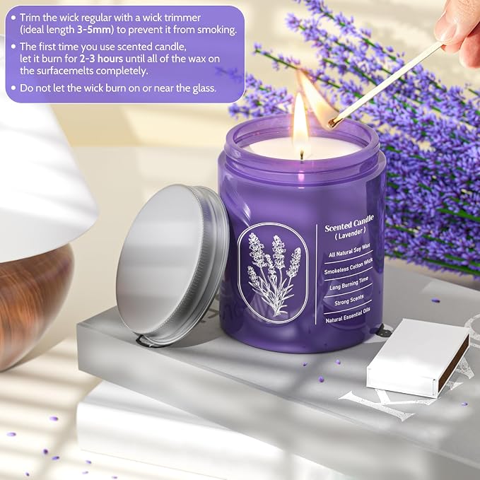 WarmEmbrace Lavender Jar Candles, 7.6 oz Purple Jar Candle, Natural Soy for Women, 80 Hour Long-Lasting Burn Scented for Birthday Home Scented - 2 Pack