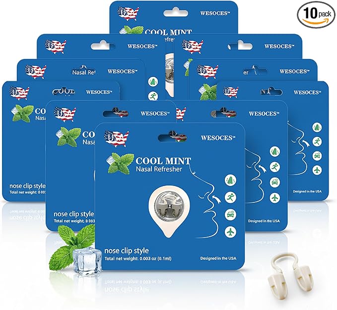 Peppermint Aromatherapy Nose Clip, Soft Wearable Fragrance Accessory, Hands-Free Clip-On Scent Product for Driving, Work and Study, Discreet Personal Aroma (10Pack)