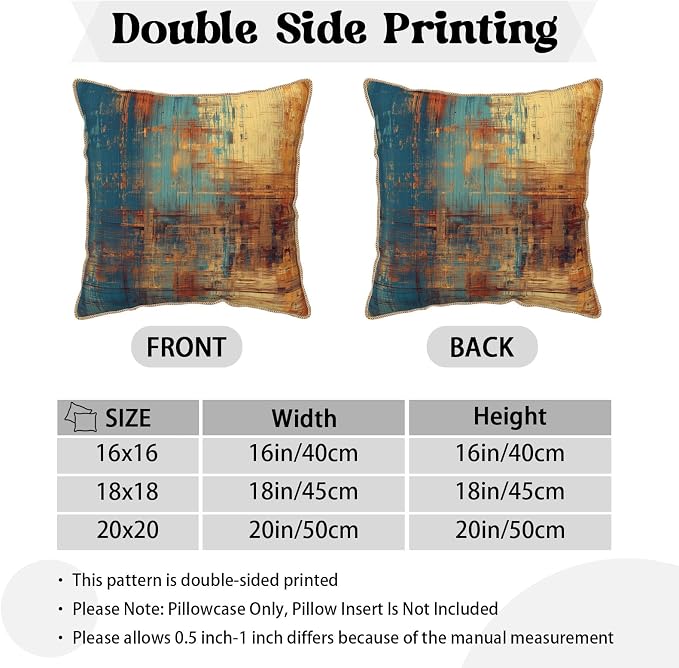 Vintage Abstract Teal Orange Velvet Pillow Covers 18x18 InchMessy Blue Rust Throw Pillows for Couch Cushion Covers Pillowcase Retro Colorful Art Pillow Cases for Sofa Bed Living Room