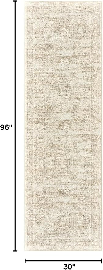 Soalmost Washable Runner Rug 2'6"x8' Kitchen Hallway Runners Beige | Soft Non-Slip 2.5x8ft Carpet for Entryway Bathroom, Low Pile Vintage Foldable Floor Mat for Corridor Laundry Room Bedroom
