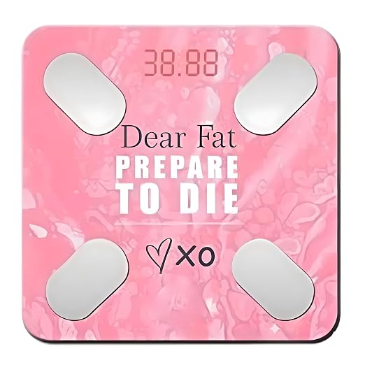 Body Basics Bluetooth Smart Scale - Digital Bathroom Scale with BMI & Body Fat Monitor, Health Analyzer, 400 lbs Capacity, Smartphone App Compatible (Dear Fat Prepare to Die)