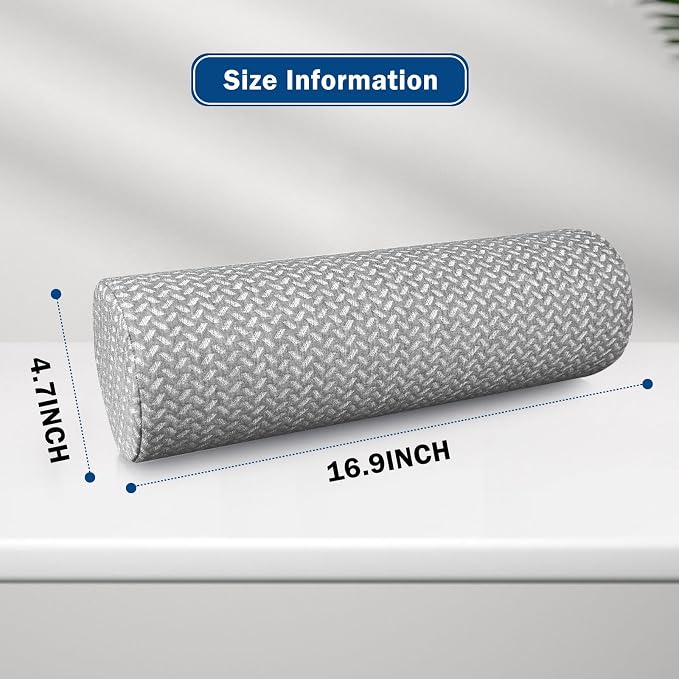 Cervical Neck Roll Pillow, Foam Round Bolster Pillow, Cylinder Pillows with Removable Washable Cover for Sleeping, Bed, Legs, Back, Yoga, Travel, Home, Office (Gray Style 1, 4.7inch H X 17inche L)