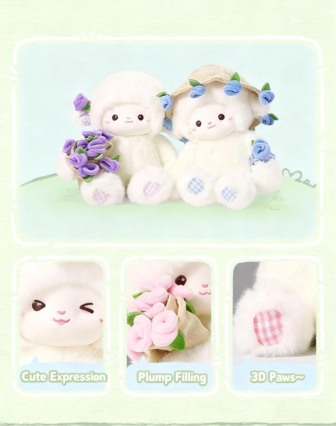 Baby Sheep Bouqet, Rose Bouquet Plush Sheep with Detachable Flower Hat, Rose Lamb - A Huggable Bouquet of Love, Adorable Sheeps Bouquet Plush, Emotional Support Plushie Gift for Christmas (Red)