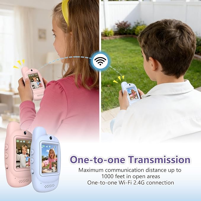 Video Walkie Talkies for Kids, 2 Pack Rechargeable Video Walkie Talkies, 1000 mAh Battery, HD Camera, Voice Changer, for Family Fun, Camping and Travel, Ages 3-12, Blue and Pink