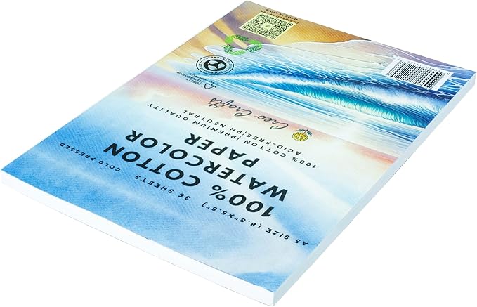 Creo Crafts 100% Cotton Watercolor Paper Pad 8x5” – 36 Sheets, A5, Cold Pressed, Acid-Free, pH Neutral, Premium Artist-Grade Paper for Painting, Drawing & Mixed Media