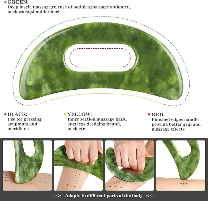 Body Gua Sha Tools，3 in 1 Jade Stone Gua Sha Massage Tool, Large Guasha Muscle Scraper Tools Set, Muscle Scraping Massage Anti Cellulite SPA Acupuncture Tools for Back Leg Lymphatic Drainage