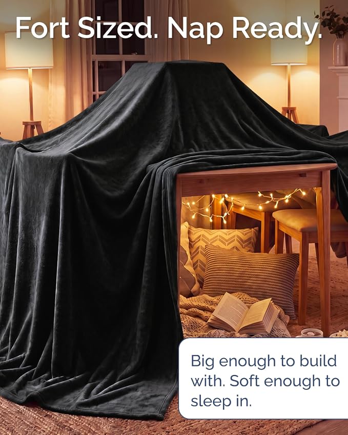 Ultra Soft Fleece Blanket Giant Blanket Size - Flannel Fleece Luxury Blanket - Lightweight for Couch Bed Chair - Thick, Warm and Breathable - All Season Cozy, Black