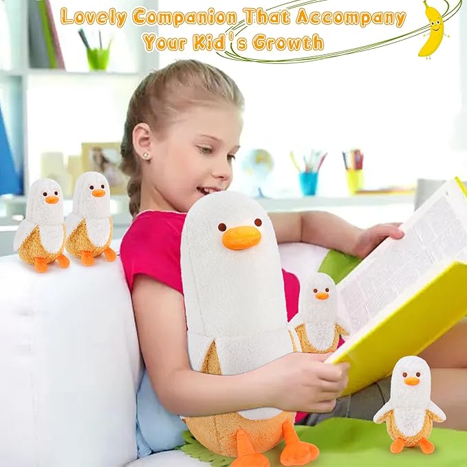Auspicious Beginning 5-Piece Banana Duck Plush Family - Cute 20'' Mommy Duck with 4 Baby Duck Plushies - Kawaii Plush Toys for Kids' Birthdays