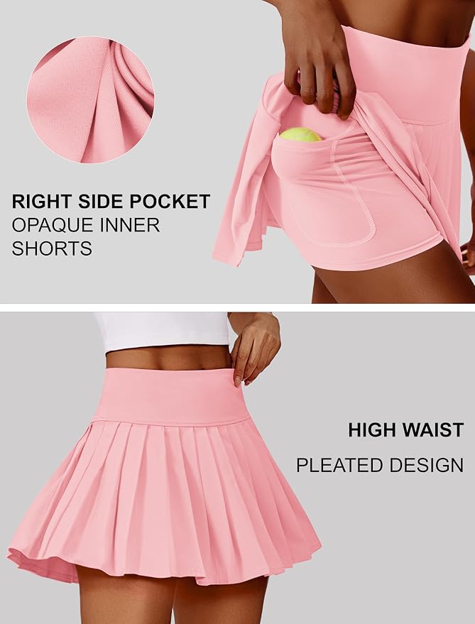 PINSPARK Pleated Tennis Skirts Mini Athletic Golf Skorts with Pocket | 14", High Waist, Lightweight, Quick Dry, Stretchy, Inner Shorts, Sun Protection, Pickleball, Casual, for Women