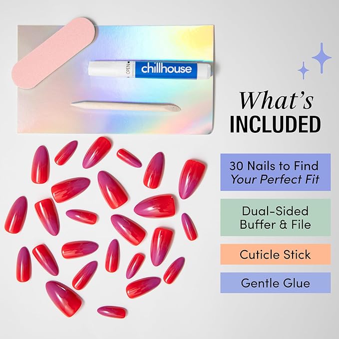 Chillhouse - Chill Tips, Press on Nails Kit - Heading South (Long Almond) - 30 Nail Shapes & Sizes - Up to 2 Weeks Wear - Customizable Fit - Reusable - Latina Founded, Women Owned, Beauty, Self Care