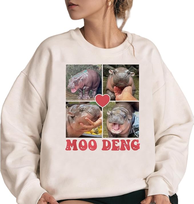 YOUNG GREEN Moo Deng Cute Sweatshirt Moo Deng Bouncy Pig T-Shirt The Cute Baby Hippo Sweatshirt Gift For Womens