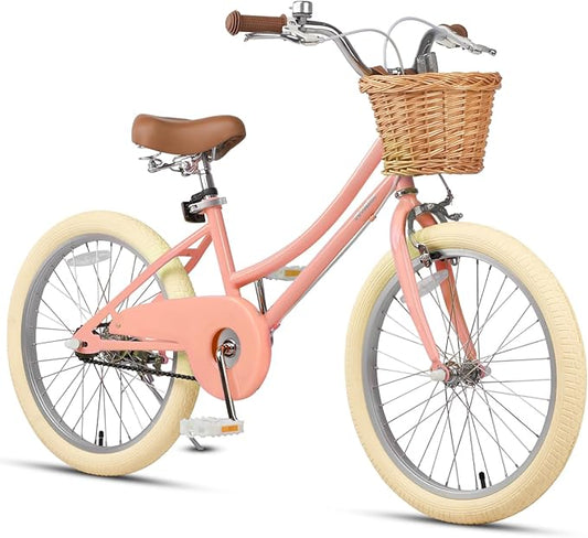 Petimini Vintage Kids Bike for Girls, 12–20 Inch Classic Bicycle with Wicker Basket & Bell, High Tensile Steel Frame, Training Wheels (12–18”), 85% Pre-Assembled, Retro Bike for Outdoor Riding