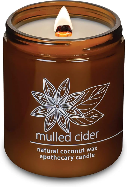Hemlock Park Mulled Cider Apothecary Scented Candle | Crackling Wood Wick, Botanical Fragrance & Coconut Apricot Wax | Up to 60 Hour Burn Time | 8 oz | Made in USA