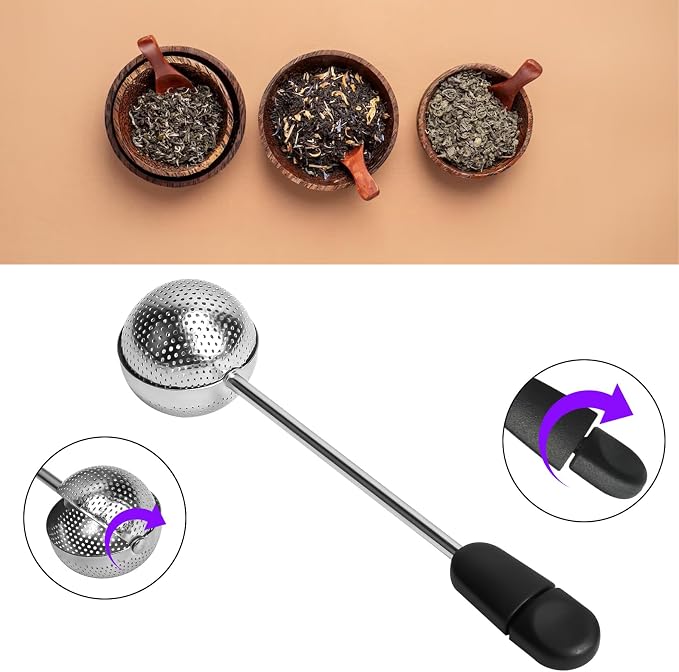 Numola Long Handle Twisting Tea Ball Stainless Steel, 2Pcs | Tea Ball Infuser for Loose Tea, Reusable Loose Leaf Tea Steeper, For Cup and Teapot