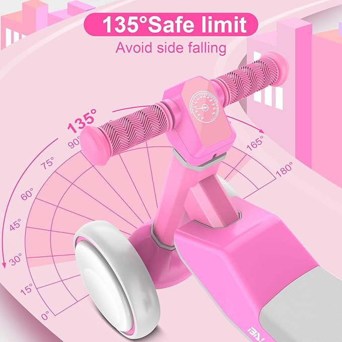 Colorful Lighting Baby Balance Bike Toys for 1 Year Old Girls Gifts, Toddler First Bike 12-24 Months with Adjustable Soft Seat, 4 Silent Wheels Ride on Toy, Perfect First Birthday Gift