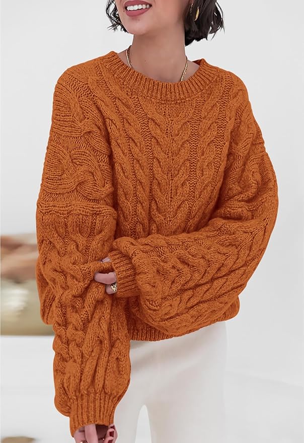 PRETTYGARDEN Womens Sweaters Spring 2026 Cable Knit Long Sleeve Crewneck Oversized Sweater Chunky Pullover Loose Outfits