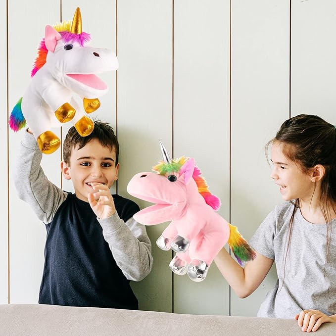 Animal Hand Puppets 12 Inch Unicorn Plush Dinosaur Animals Hand Puppet Toys Role-Play Toy Puppets for Kids Storytelling Imaginative Pretend Play Teaching Preschool(Pink Unicorn)
