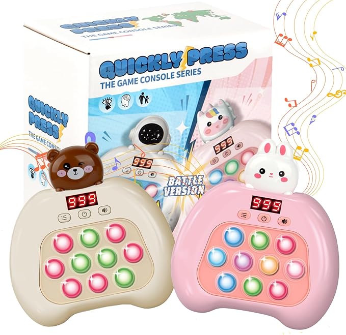 Fast Push Pop Fidget Toys for Kids, Handheld Puzzle Game with LED Screen & Multiplayer Mode, Sensory Toys for 3-12 Year Old Girls Boys, Fun Battle Gifts for Friends（Brown）