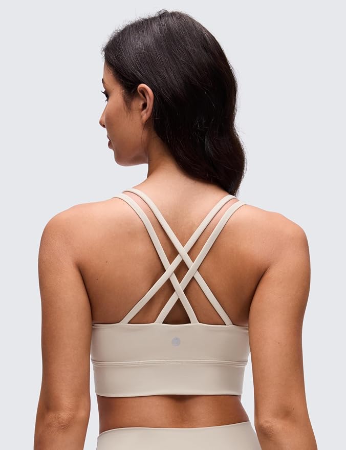 CRZ YOGA Softness Mold Butterluxe Strappy Longline Sports Bras for Women - Double Spaghetti Strap Workout Yoga Crop Top