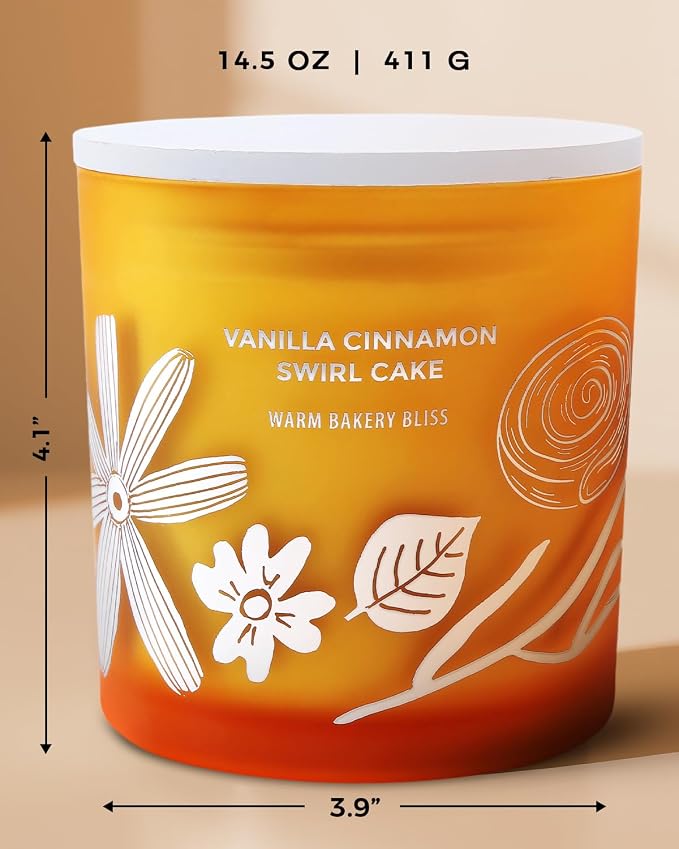 Vanilla Cinnamon Swirl Cake Candle | Large 3 Wick Scented Soy Candle for Home | 14.5oz Cinnamon Sugar Vanilla Bakery Candle | Warm Cake Batter Candles | Long Lasting Clean Burn | Gift for Women & Men