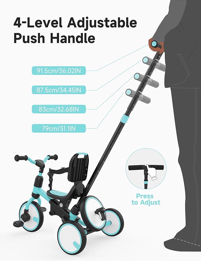 besrey Toddler Bike 1-3 Years Old,Toddler Tricycle with Spare Wheel,5 in 1 Kids Trike with Push Handle,Backrest and Safety Belt,Balance Bike 1+ Year Old,Birthday Gift and Toy for Boys and Girls