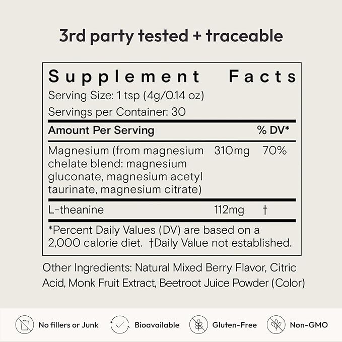 Moon Juice Magnesi-Om Magnesium Powder Supplement - Chelated Magnesium Complex + L-Theanine Blend for Rest, Relaxation & Regularity - Vegan, Non-GMO & No Sugar, Berry, 4.2 oz, 30 Servings