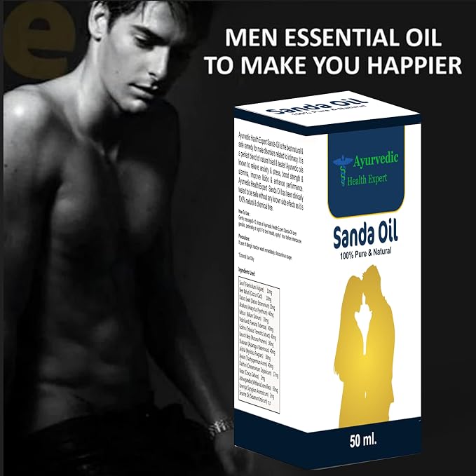 Sanda Herbal Massage Oil for Men | Natural Ayurvedic Blend with Safed Musli, Ashwagandha & Sesame Oil | External Use Only | 50 ml (1.6 oz)