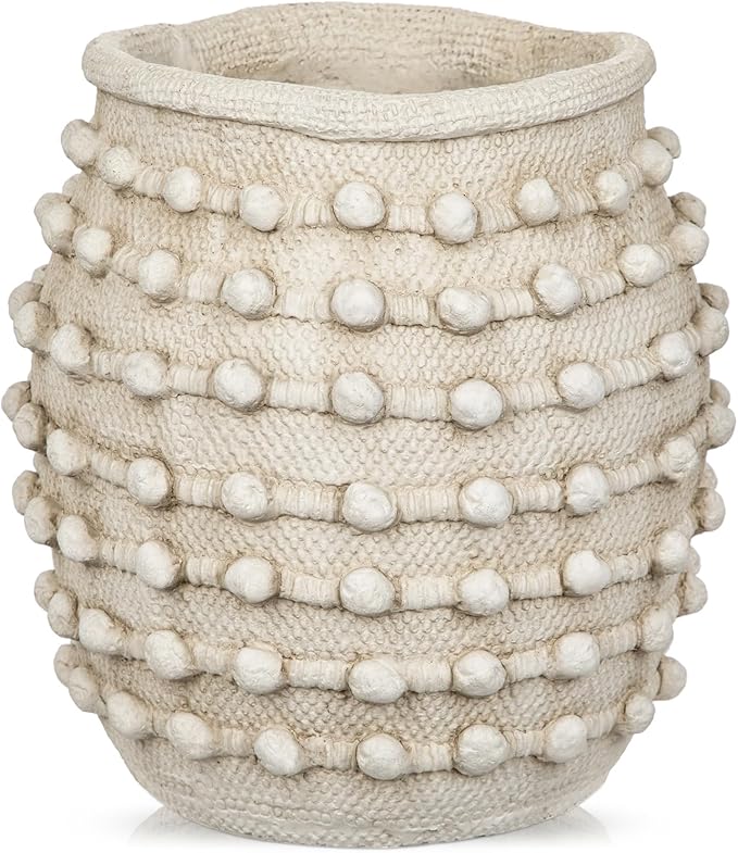 Rustic Farmhouse Vase, Boho Beige Vase for Pampas Grass Large Textured Knotted Vases for Flowers Decorative Cement Floral Vases for Home Decor, Living Room, Dining Table