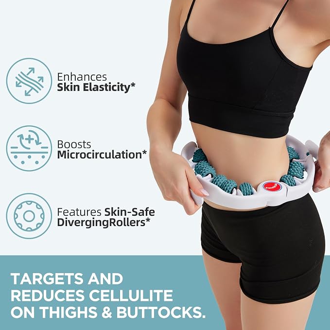 Cellulite Massage Tool, Anti-Cellulite Roller- Lymphatic Drainage Massager - Muscle Roller, Deep Fascia Massage, Dimpled Skin Removal, Legs/Thighs/Buttocks, Smooth Skin (14 Wheel - Green)