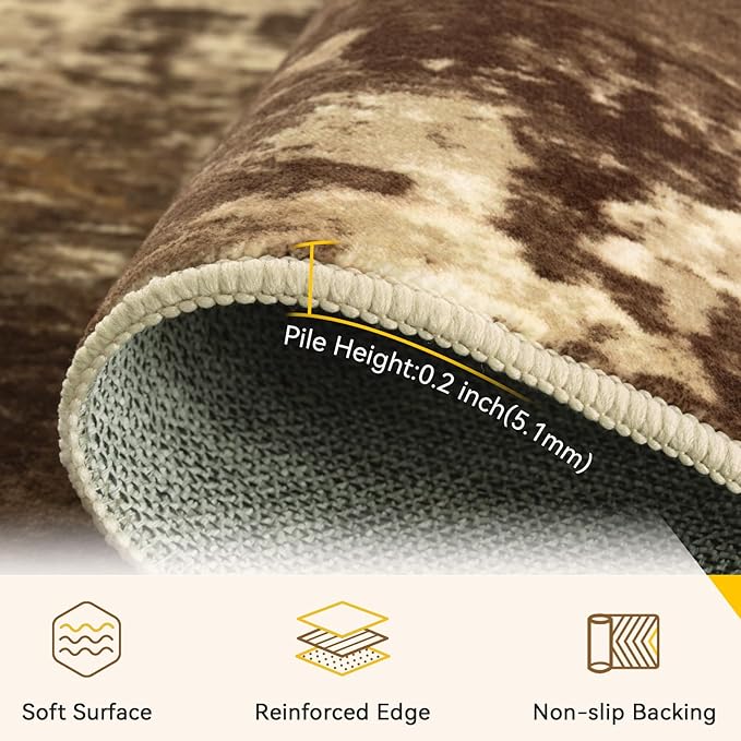 RELEANY Washable 8'x10' Abstract Area Rug for Living Room Brown Tan | carpet for bedroom, kitchen, office, hallway and entryway, printed pattern, non-slip, soft, stain-resistant, easy to clean