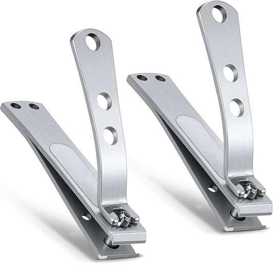 2 Pieces Nail Clipper for Thick Nails, Straight Edge Toenail Clippers, Heavy Duty Stainless Steel Fingernail Cutters, Large Wide Mouth Fingernail and Toenail Scissors for Men Women