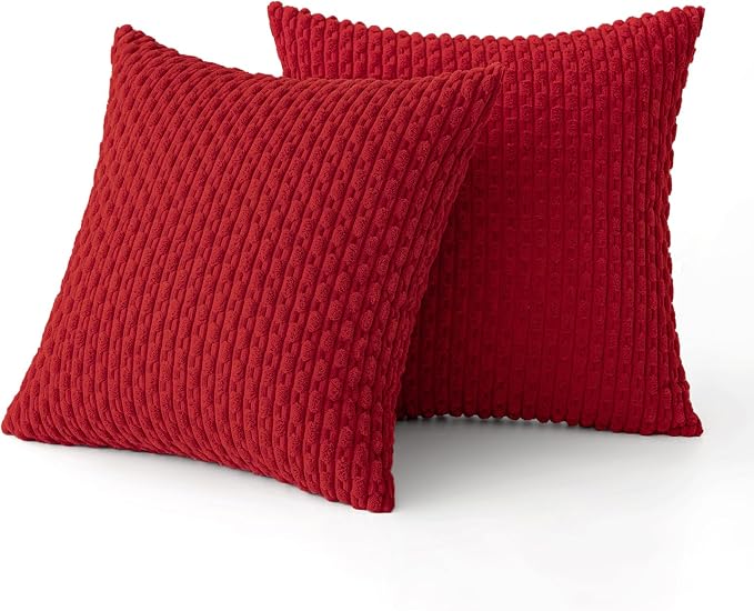 MIULEE Decorative Throw Pillow Covers 18x18 Red Textured Corduroy | Pack of 2 Striped Pillow Covers Modern Farmhouse Home Decor for Couch Bed Sofa Living Room