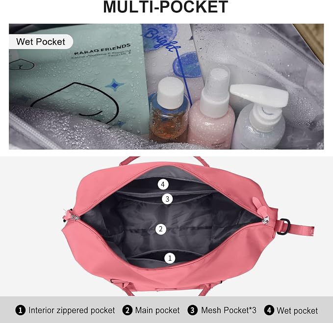 Travel Duffel Bag, Carry On Overnight Weekender Bags for Women | Travel Bag with Wet Pocket & Trolley Sleeve, For Spirit Airlines 18x14x8 Personal Item Bag