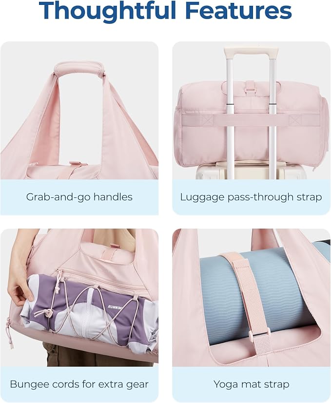 BAGSMART Gym Bag for Women, Lightweight Duffel with Shoe Compartment, Tote Bag with Wet Pocket for Yoga Travel, Chocolate