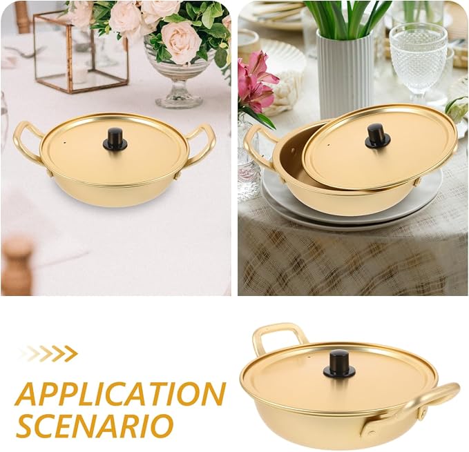 BESTOYARD 7.87 Inch Korean Ramen Pot Aluminum Noodle Cooker with Lid Heat-Resistant Mini Pan for Instant Soup Ramyun Cooking