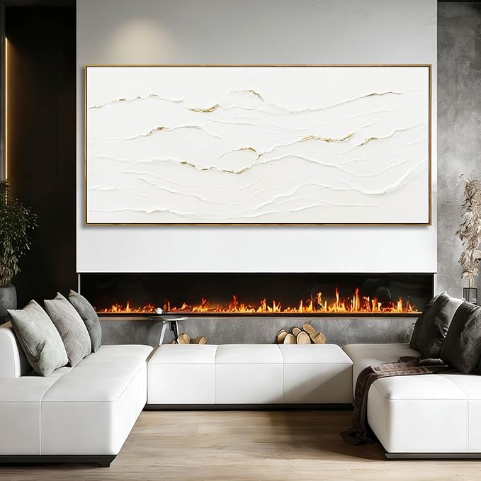 WINKAILIN White Abstract Canvas Wall Art for Living Room 40x88 Inch