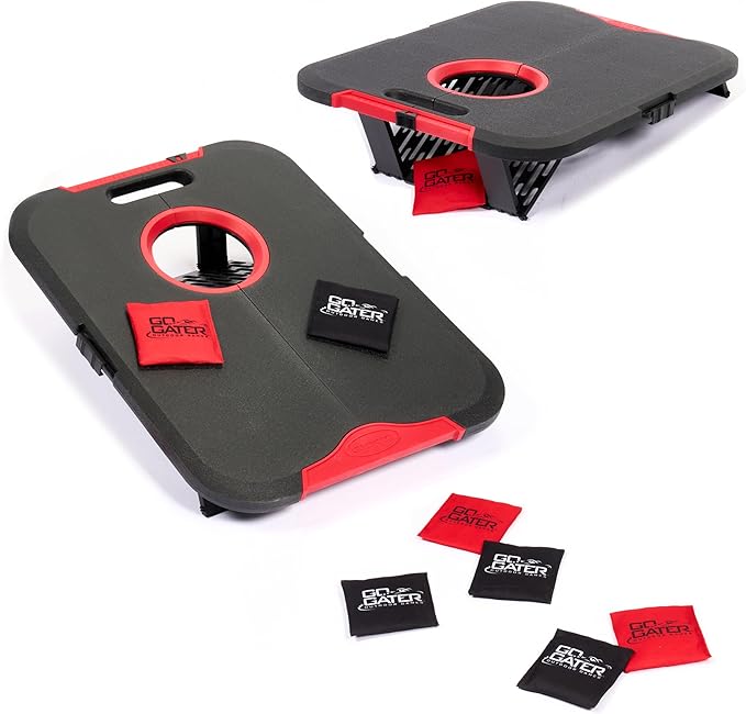 EastPoint Cornhole Board Set, Go Gater - Black/Red, 24 x 18 in - Foldable Design for Camping Accessories - Weather-Resistant for Beach Games - Official Bean Bag Toss for Backyard Games