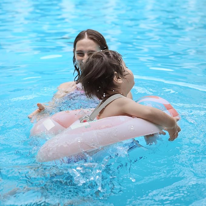 Free Swimming Baby Inflatable Baby Swim Float with Sun Canopy Size Improved Infant Pool Floaties Swimming Pool Toys for The Age of 3-36 Months (Pink, Small)